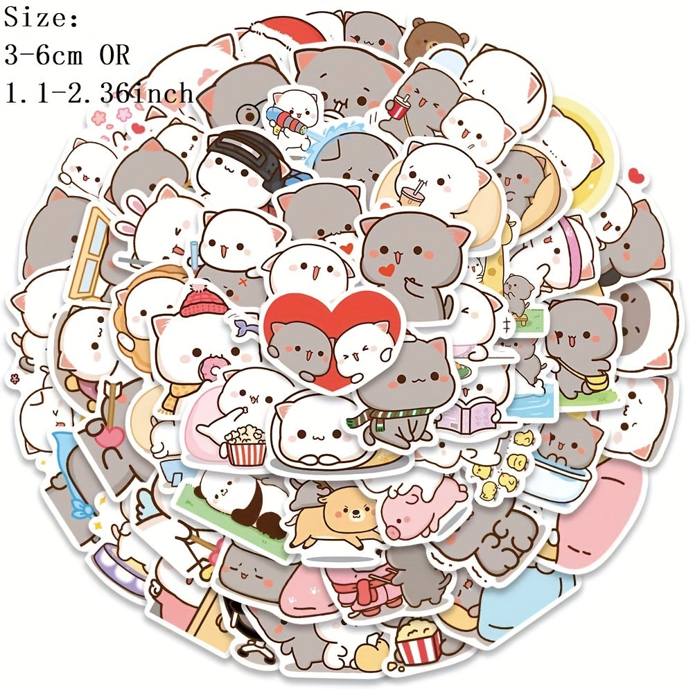 60pcs Kitten Cartoon Stickers for Luggage Notebook Water Bottles Decals