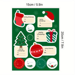 50 Christmas Gift Tags Stickers - 4 Sheets To/From Labels, Box Seal