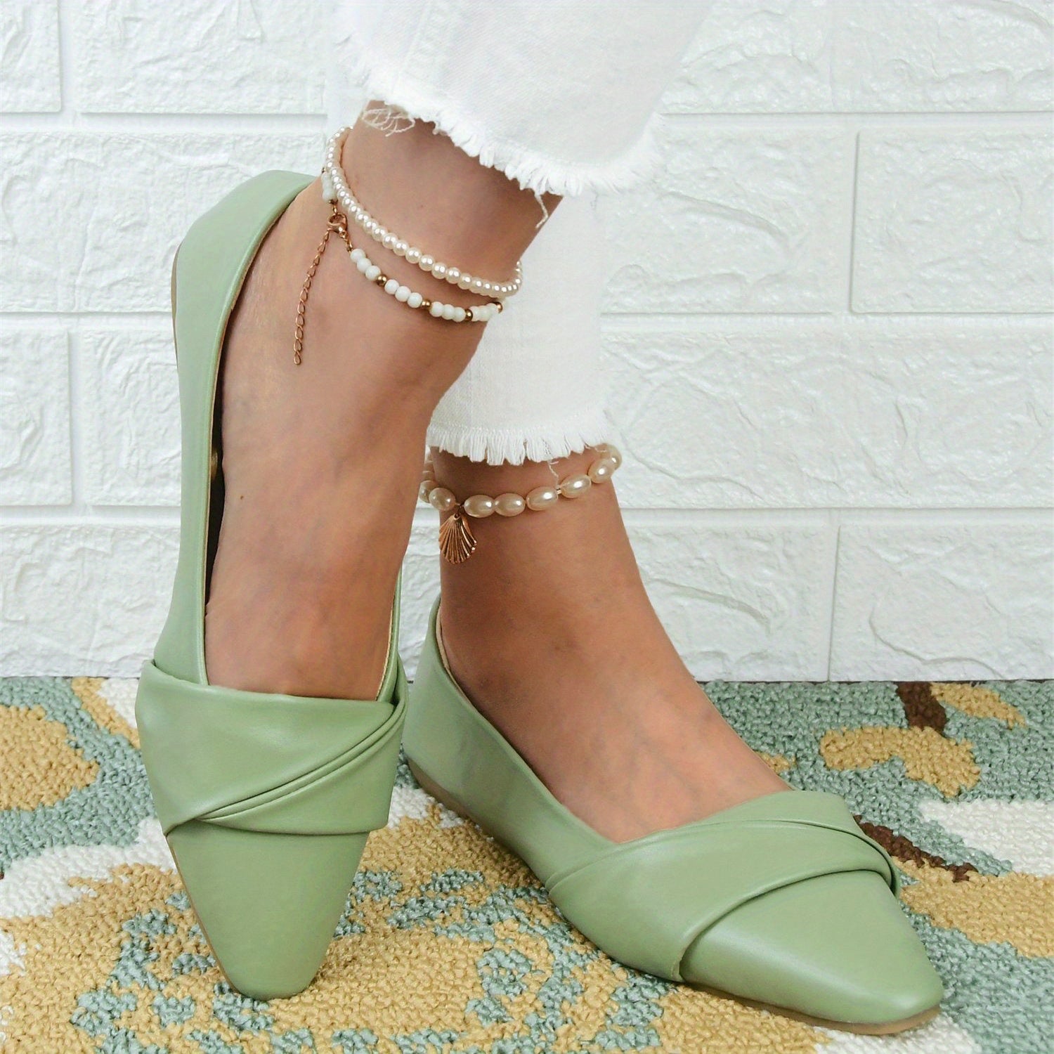 Pointed Toe Flat Shoes Slip On Soft Sole Faux Leather Ballet Flats