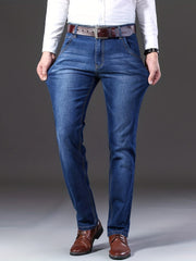 Men's Retro Slim Stretch Jeans Mid Waist Zipper Denim Pants