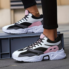 Women's Colorblock Mesh Sneakers Lace Up Soft Non-slip Outdoor Shoes