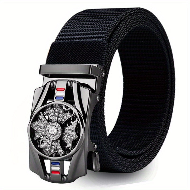 Nylon Canvas Breathable Belt with Synthetic Diamond Inlaid Automatic Buckle