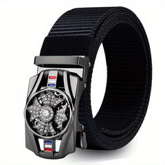 Nylon Canvas Breathable Belt with Synthetic Diamond Inlaid Automatic Buckle