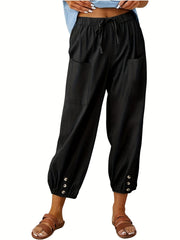 Drawstring Cropped Pants Casual Elastic Waist Versatile Pants