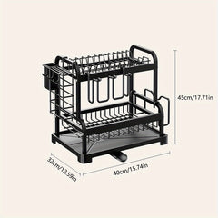 2 Tier Dish Drying Rack with Drain Hole & Utensil Holder