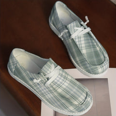 Women's Light Green Plaid Canvas Shoes Casual Lace Up Sneakers Lightweight