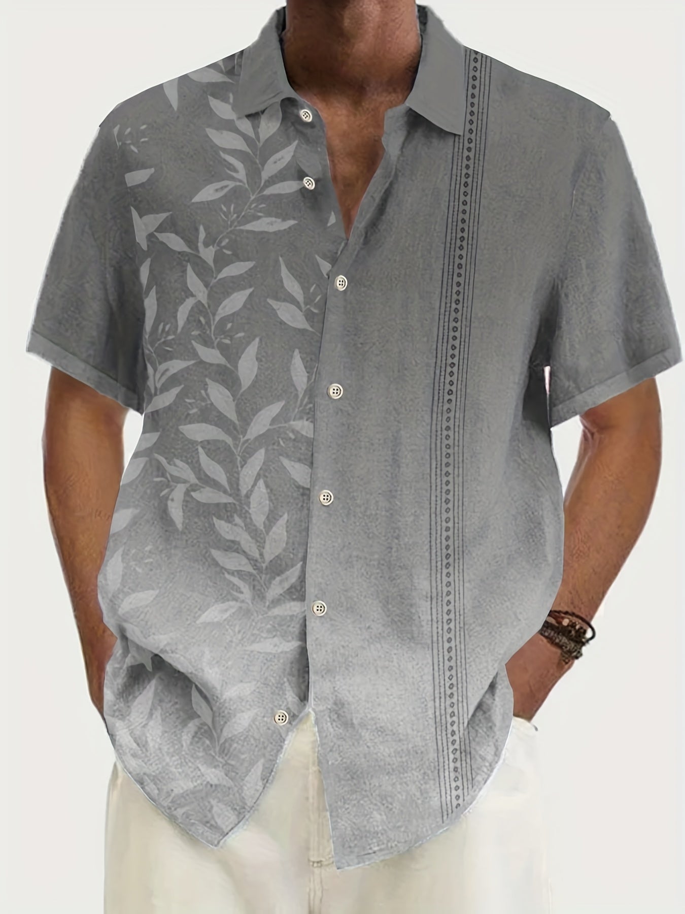 Leaf Print Men's Hawaiian Shirt for Summer Vacation Resort