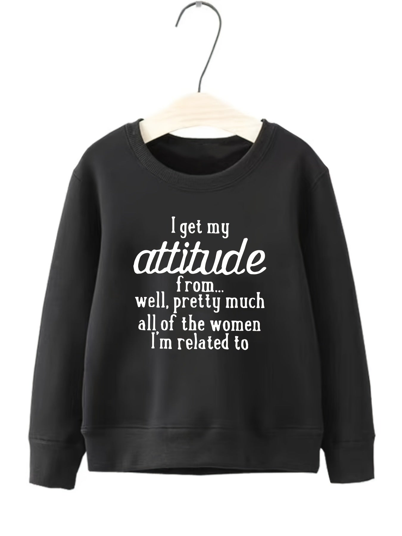 Attitude Letter Pattern Round Neck Sweatshirt for Girls