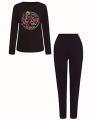 Women's Plus Skull & Letter Print Tee & Leggings Outfits 2pcs Set