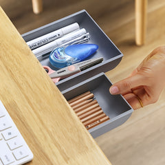 Self Stick Pencil Tray Desk Storage Drawer with Under Desk Stand Gray