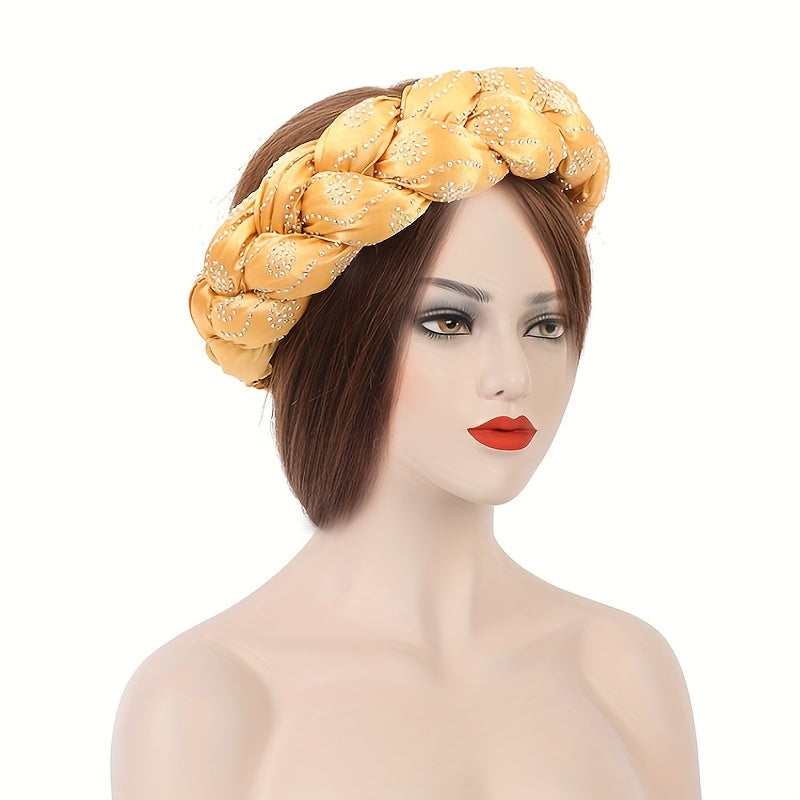 Satin Headband Twist Braid Hair Band Rhinestone Decor Headdress