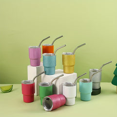 60ml Mini Stainless Steel Insulated Cup with Straw for Outdoor Activities