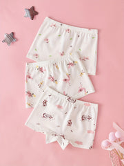 3pcs Girls Boxer Briefs Elastic Waist Cartoon Animals Print Underwear