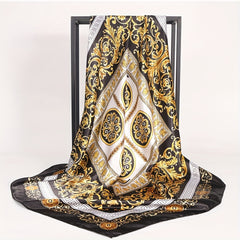 Geometric Leaf Print Bandana Vintage Block Shawl Square Scarf