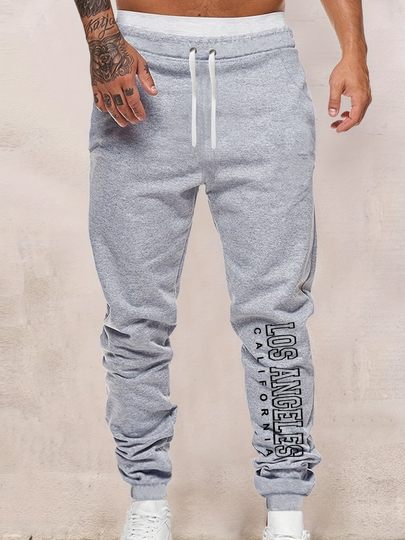 LA Print Men's Drawstring Sweatpants for Spring Autumn