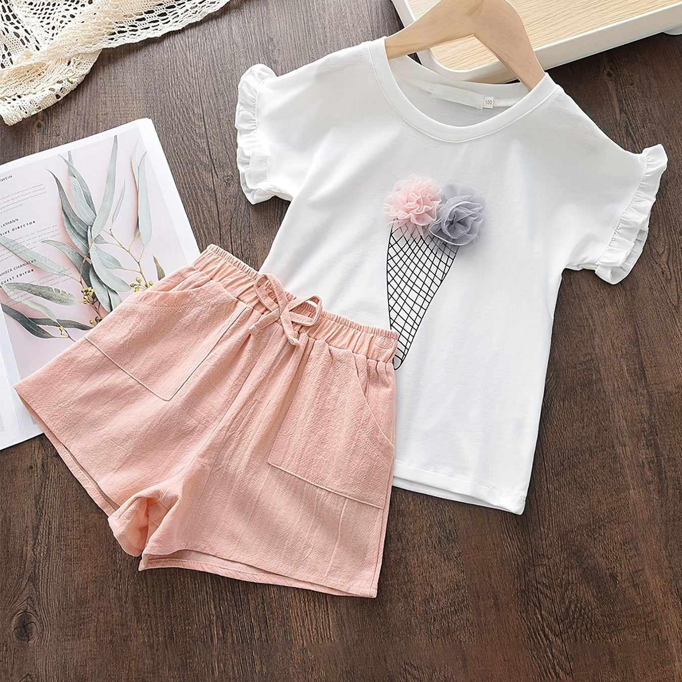 Toddler Girl's Ice Cream Lace Top Pants Set