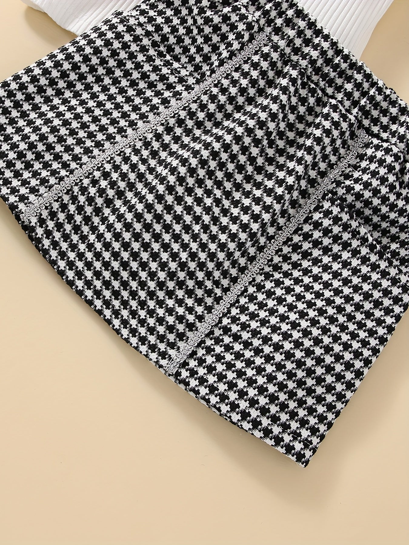 Girls' Ruffle Ribbed Cotton T-shirt & Houndstooth Skirt Set