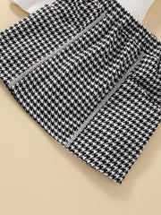 Girls' Ruffle Ribbed Cotton T-shirt & Houndstooth Skirt Set