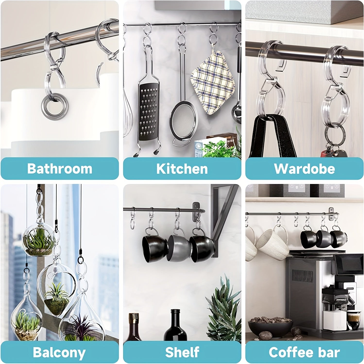 8pcs S Shaped Hook With Buckle Hanging Shower Curtain Coat Bag Hook