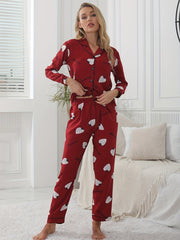Strawberry Print Red Pajamas Set Long Sleeve Top & Pants