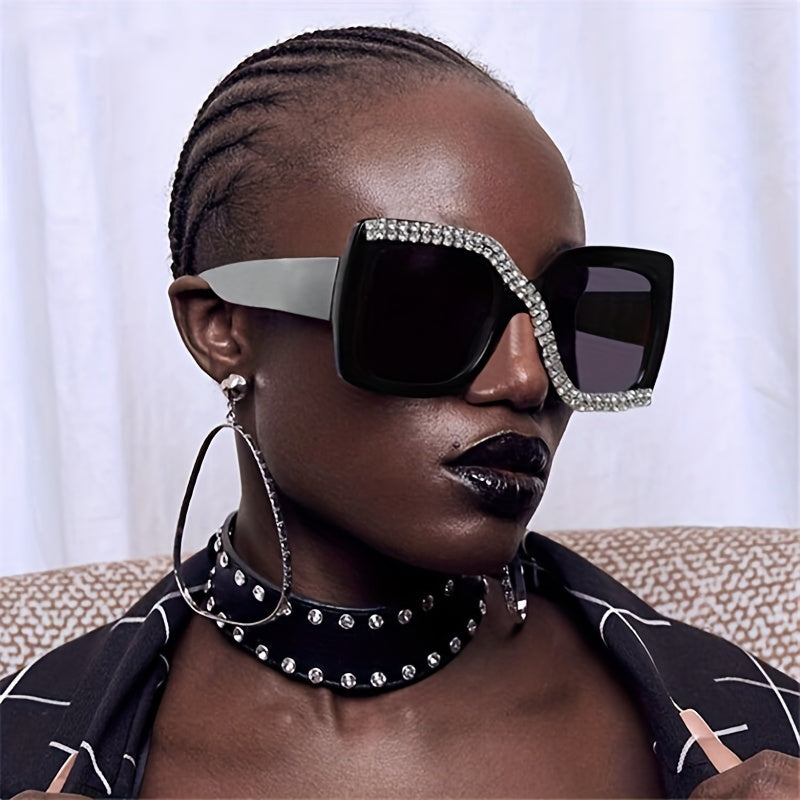 Large Square Sunglasses Rhinestone UV400 Sun Shades Glasses