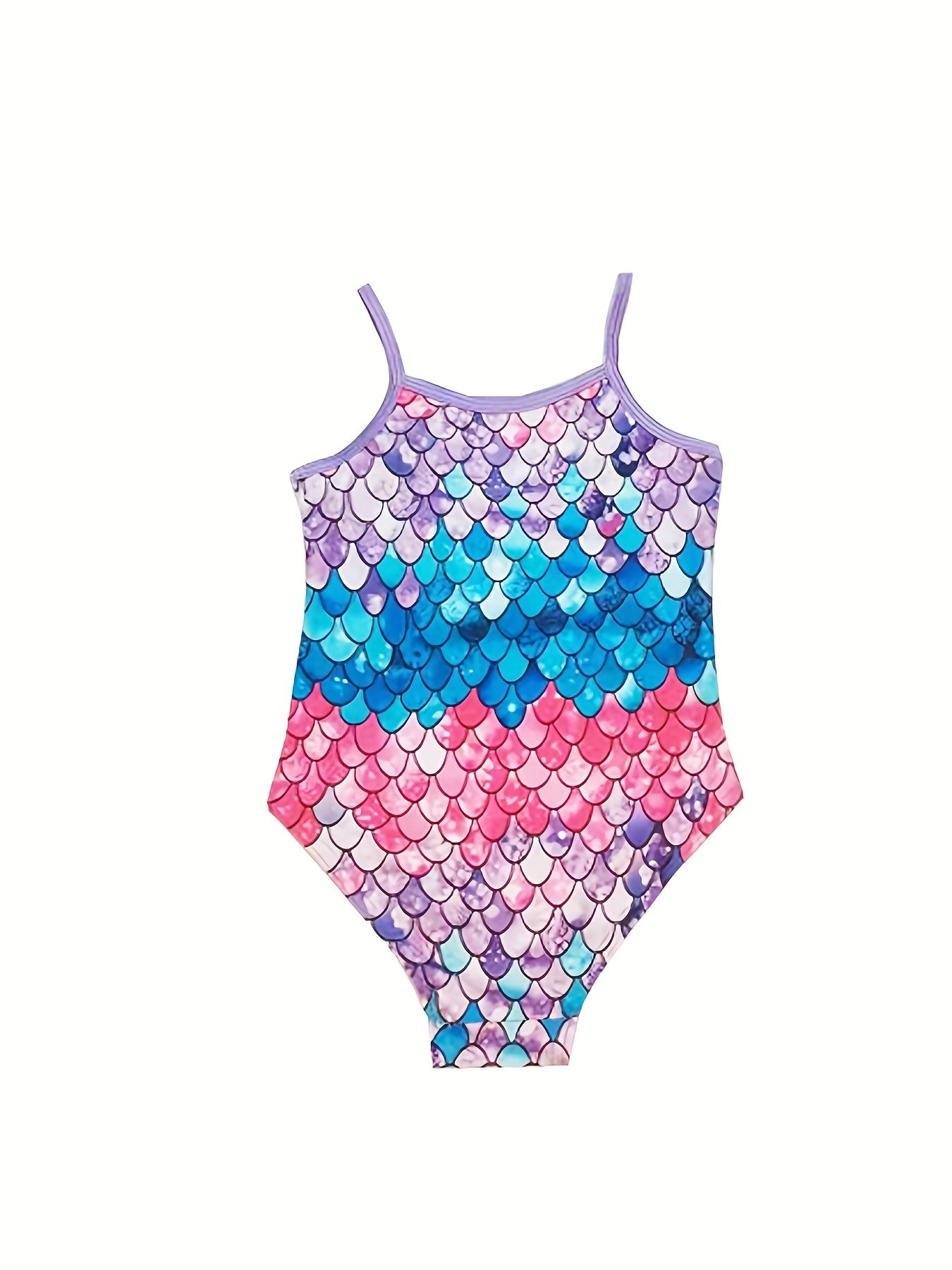 Mermaid Fish Scale Print 2pcs Onesie Swimsuit & Cap