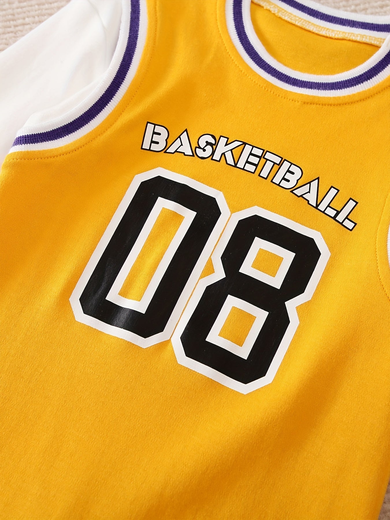 Kids Basketball Style Graphic Romper Long Sleeve Cotton Bodysuit