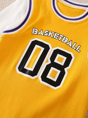 Kids Basketball Style Graphic Romper Long Sleeve Cotton Bodysuit