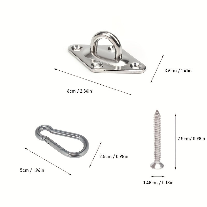 304 Stainless Hammock Hanging Kit with 2 Rhombus Pad Eyes