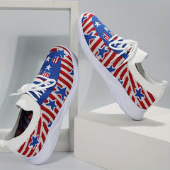 Women's Patriotic Walking Shoes Flying Woven Lace Up Flat Shoes