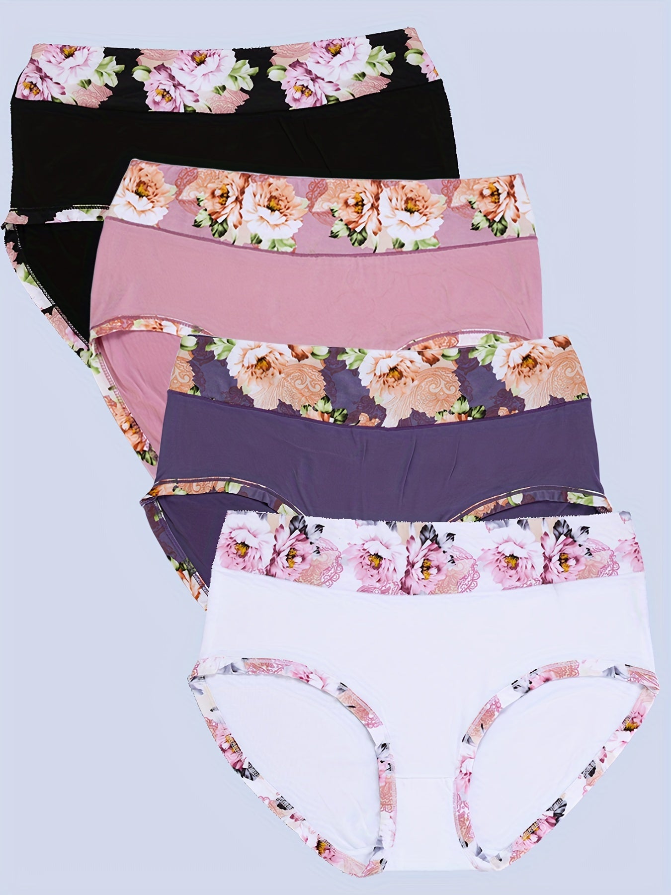 Women's Plus Size Soft Floral Print Panties 4-Pack Set