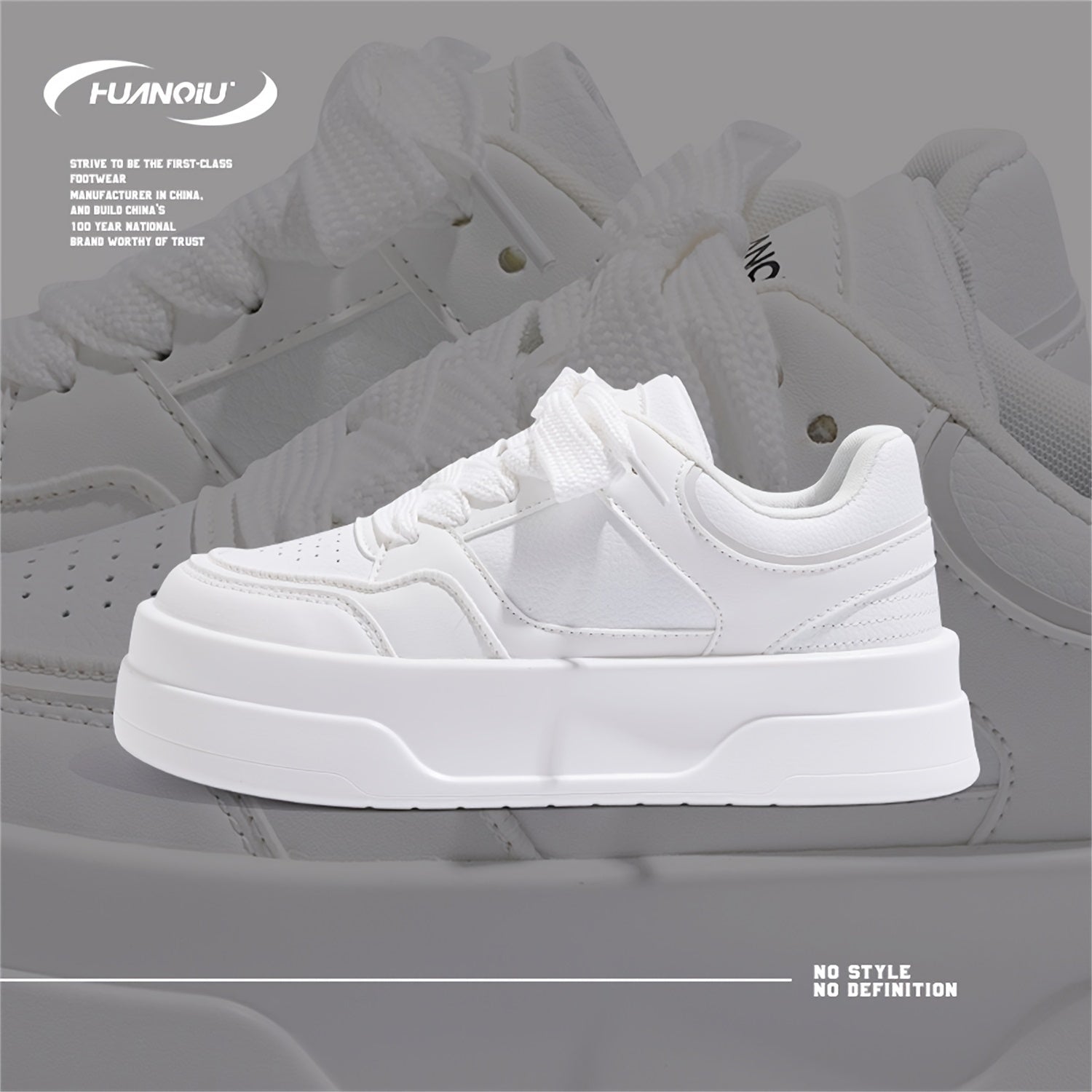 HUANQIU Lace-up Non-slip Skate Shoes Thick Sole Casual Walking Shoes