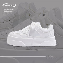 HUANQIU Lace-up Non-slip Skate Shoes Thick Sole Casual Walking Shoes
