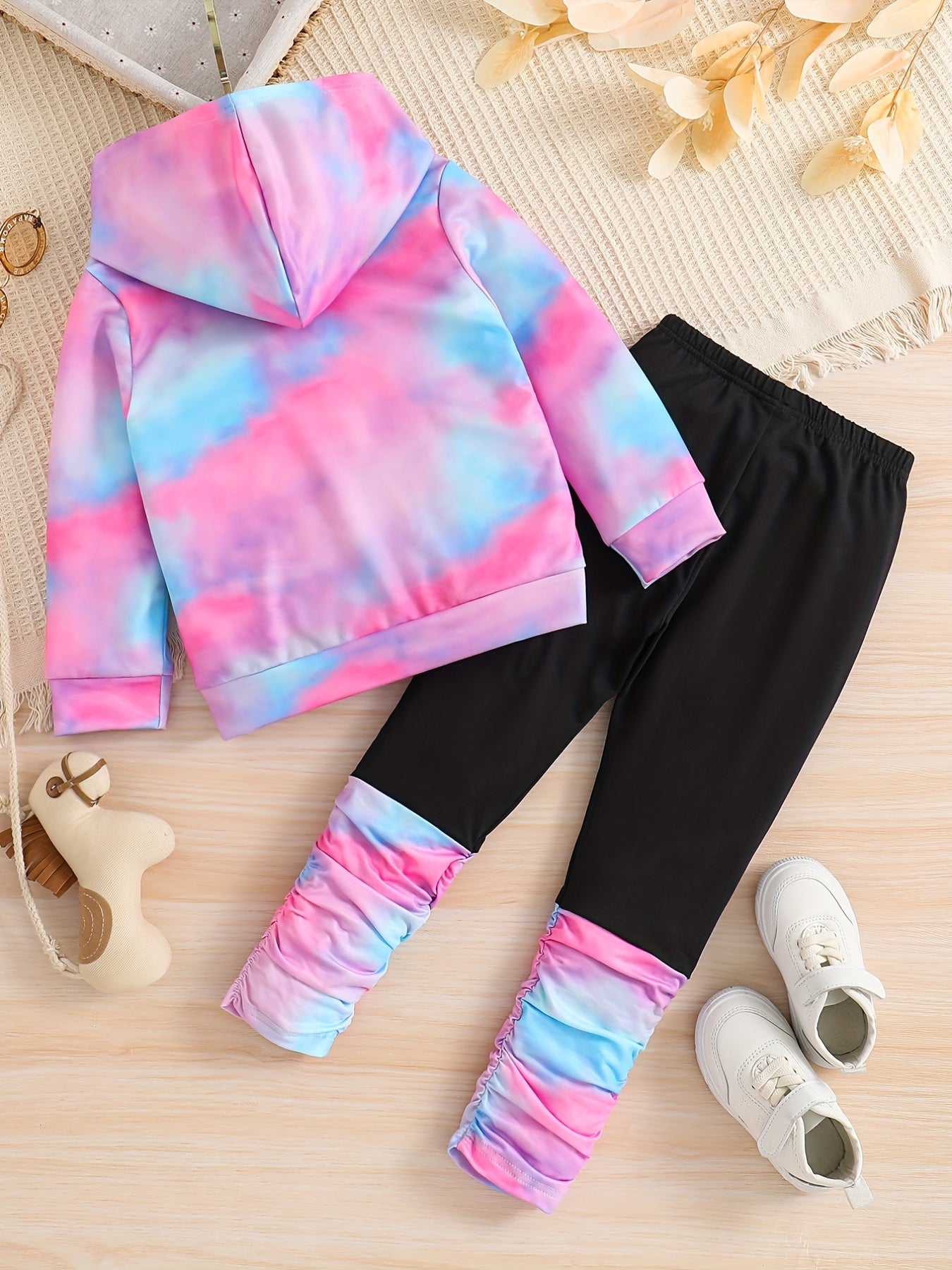 Girl's Unicorn Tie Dye 2pcs Hoodie & Pants Set for Spring Fall