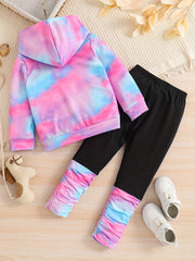 Girl's Unicorn Tie Dye 2pcs Hoodie & Pants Set for Spring Fall