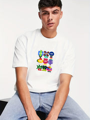 Men's Cartoon Doodles Pattern T shirt Active Slightly Stretch Tee