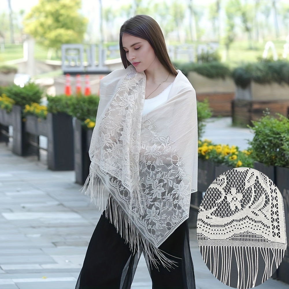 Boho Flower Pattern Fringe Trim Scarf Wrap Head Wrap For Travel