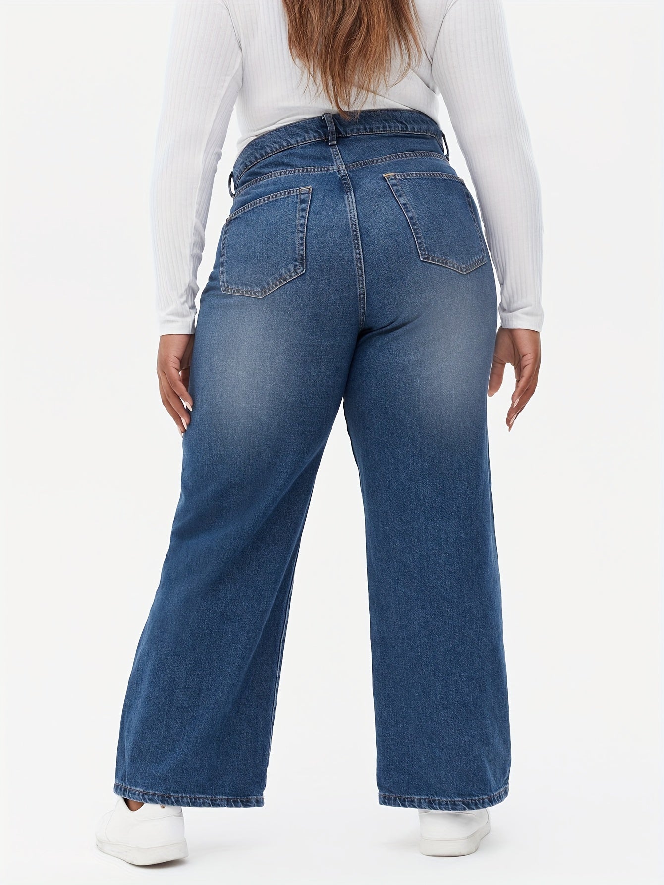 Casual Plus Size Wide Leg Jeans Medium Stretch High Rise