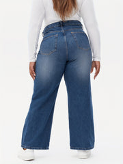 Casual Plus Size Wide Leg Jeans Medium Stretch High Rise