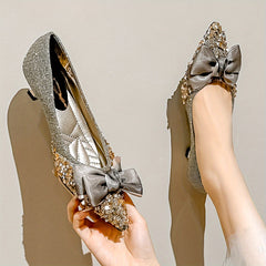 Women's Rhinestone Bowknot Kitten Heel Dress Shoes