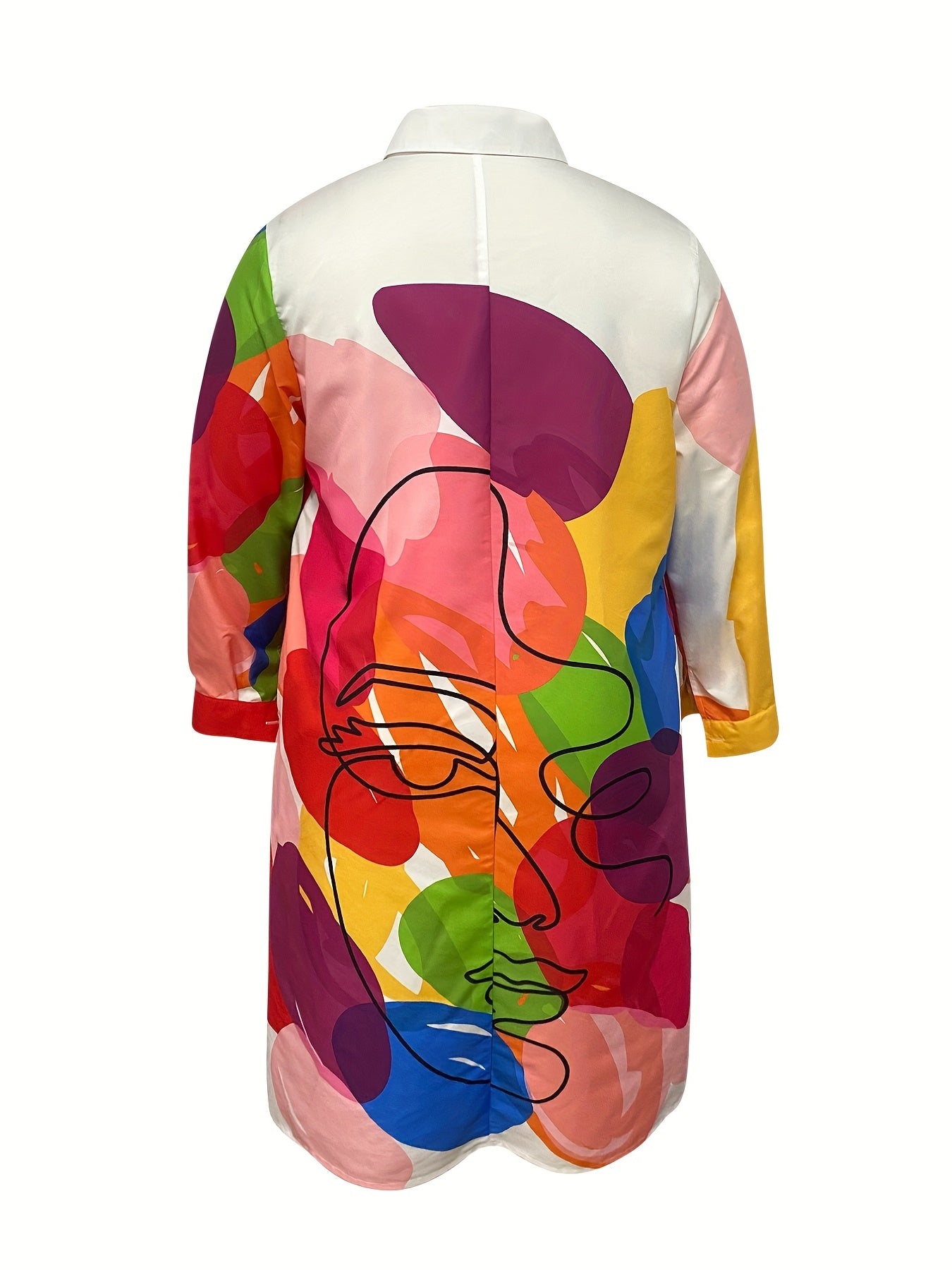 Abstract Face Print Shirt Dress