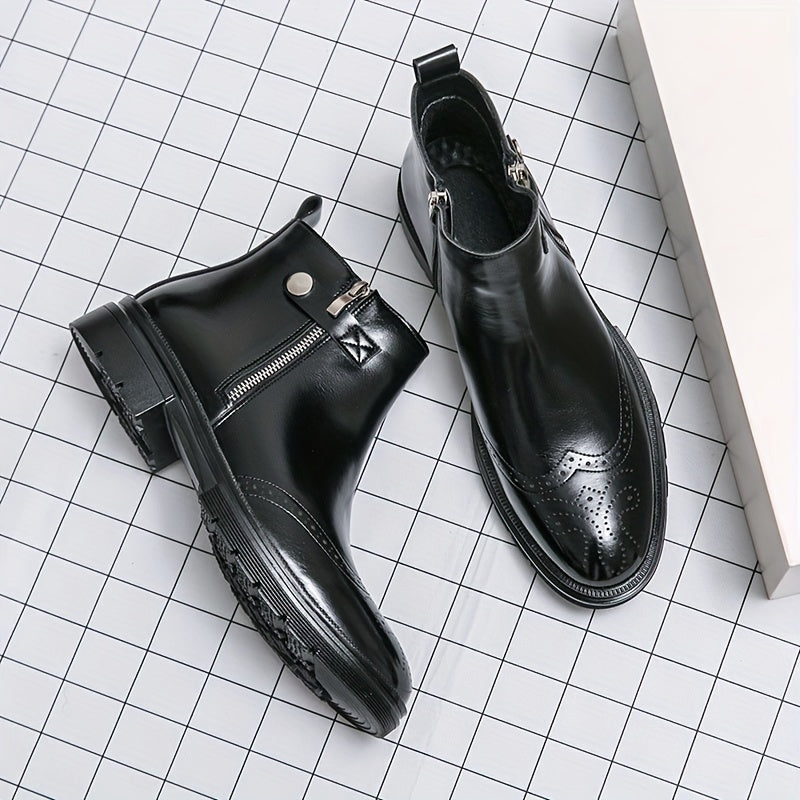 Men's Stylish Zipper High Top Chelsea Boots Smart Casual Walking Shoes