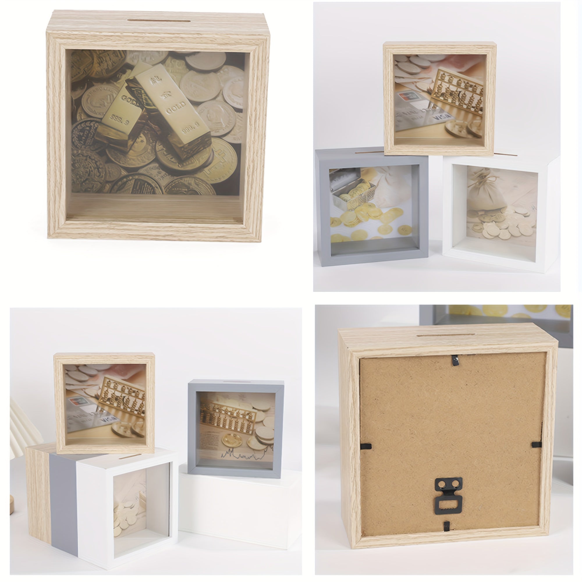 Acrylic Photo Frame Piggy Bank Transparent Reusable Coin Cash Money Box