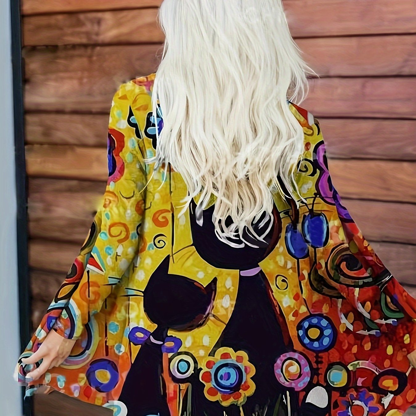 Cat & Floral Print Open Front Cardigan