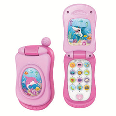 Interactive Cartoon Music Flip Phone Toy for Ages 3 in Purple Pink