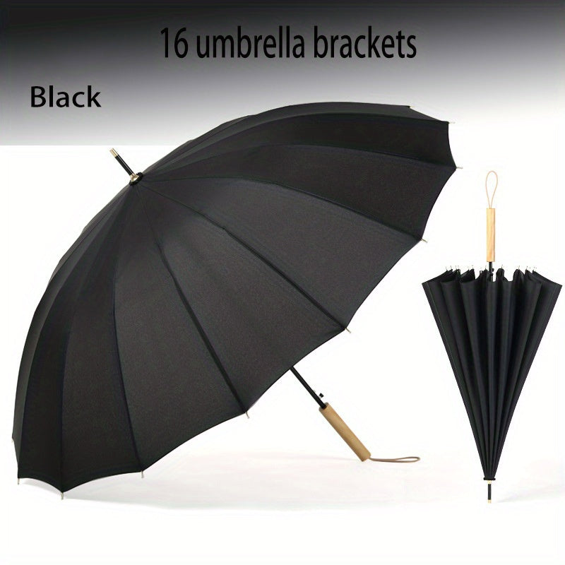 16 Ribs Long Handle Umbrella Wooden Waterproof Windproof Umbrella