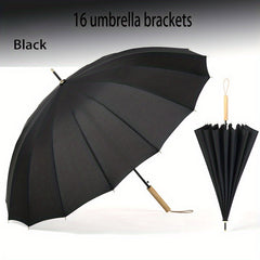 16 Ribs Long Handle Umbrella Wooden Waterproof Windproof Umbrella