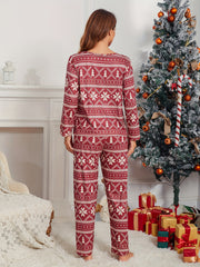 Christmas Print Pajama Set Long Sleeve Top & Pants