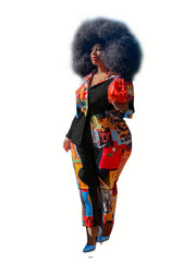 Graphic Print Long Sleeve Shirt & Pants Set