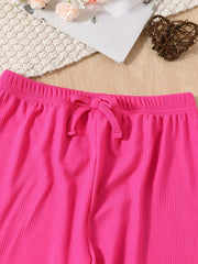 2pcs Girls Skinny Ribbed Cami Vest Top & Casual Trousers Summer Kids Clothes